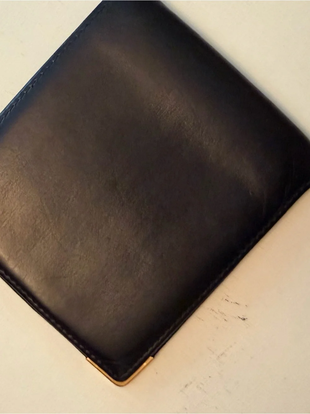 Gucci Black Leather Wallet with Gold Corner Accents